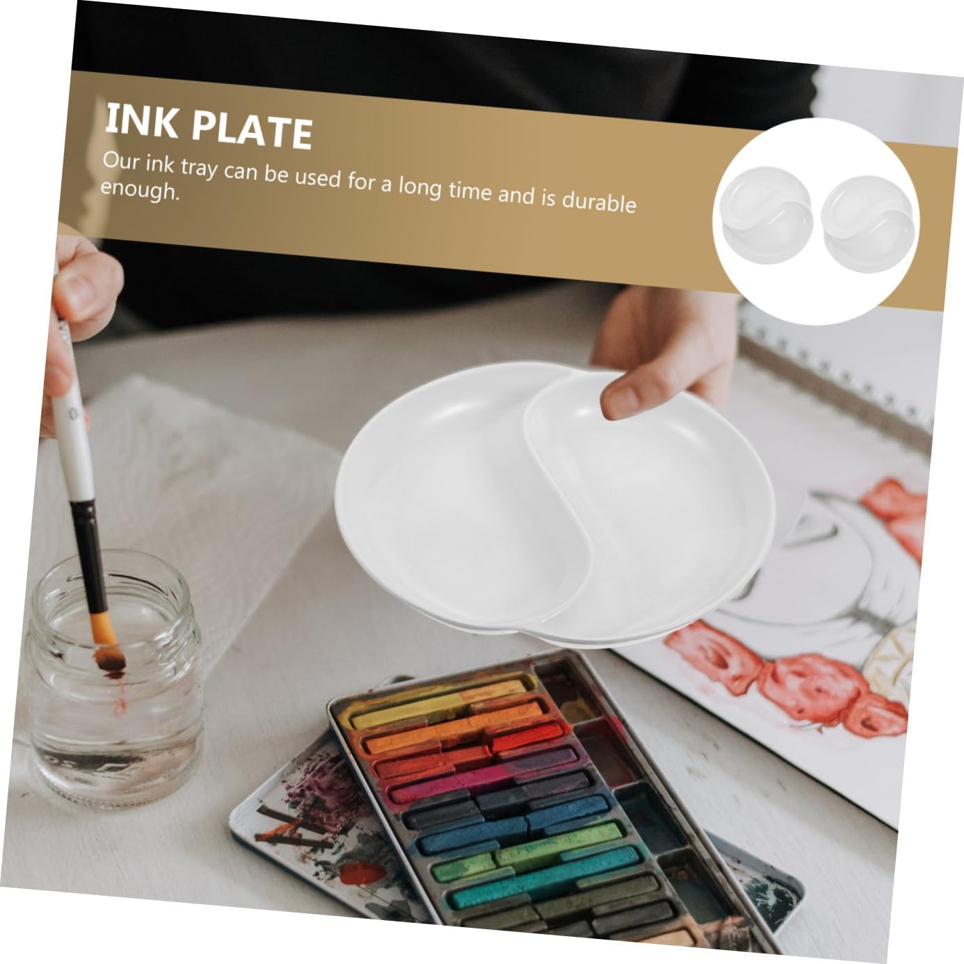 Uonlytech 2pcs Paint Mixing Trays for Watercolor Art and Lightweight Ink Dishes for Calligraphy Painting and Crafts