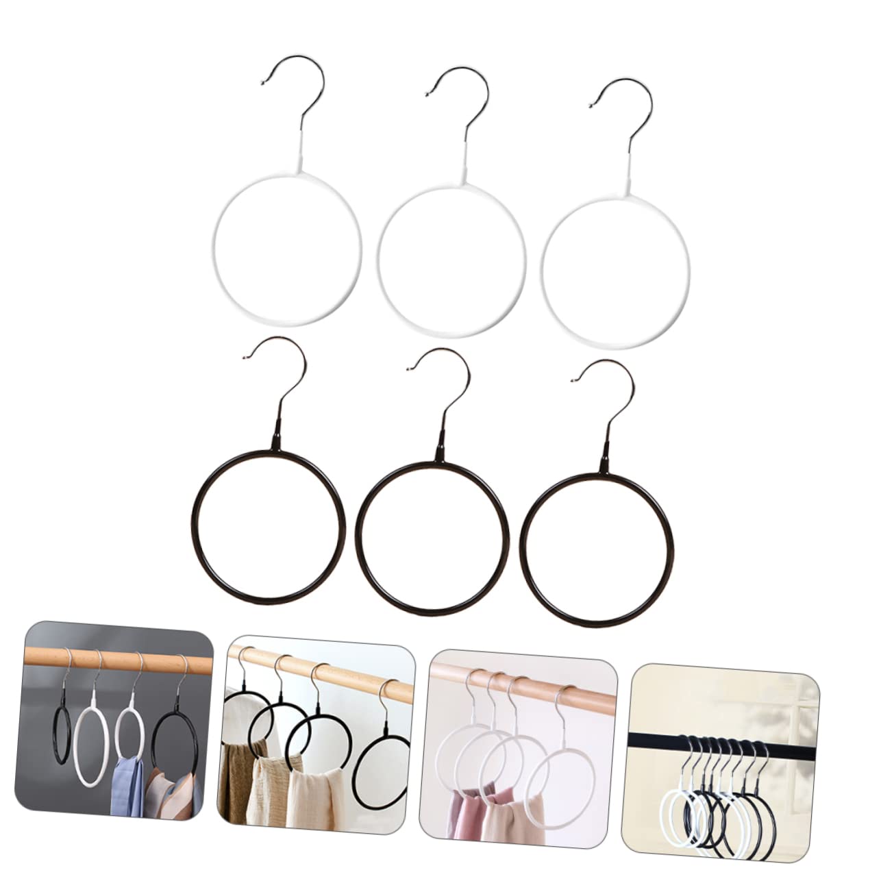 OFFSCH Scarf Organizer Hanger Set 6pcs Metal Ring Holders Dipping Plastic Coating Wardrobe Scarf Storage Tool Anti-Slip Design
