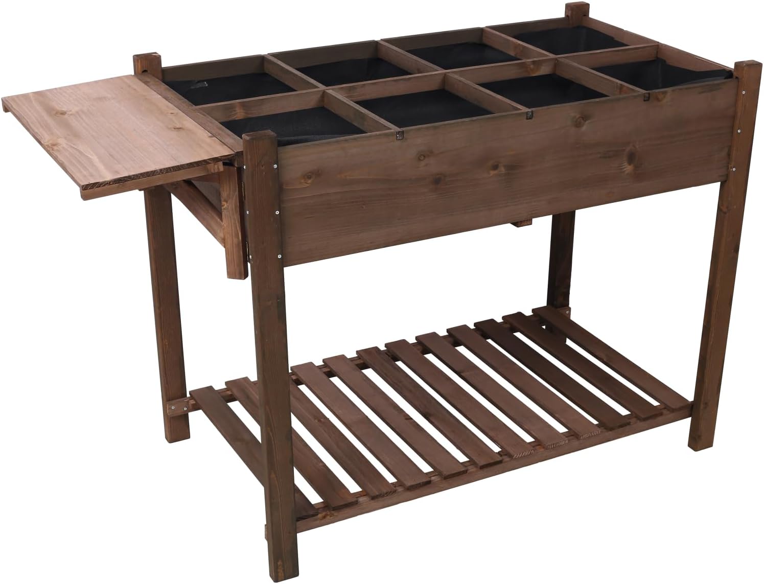 8 Pockets Horticulture Raised Garden Bed Elevated Wood Planter Box Stand with Foldable Side Table and Storage Shelf for Herb/Vegetables/Flowers Brown 8 Grow Grids Outdoor Ready