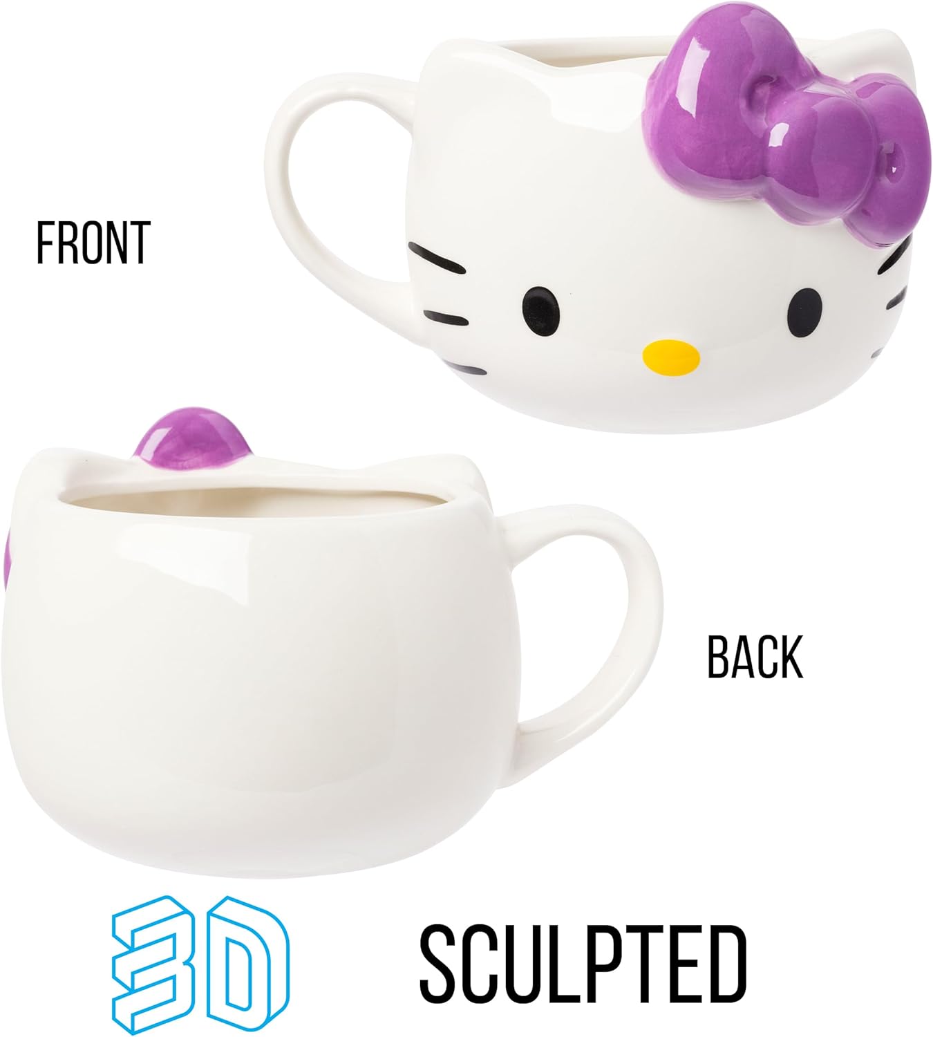 Silver Buffalo Sanrio Hello Kitty Purple Bow Ceramic 3D Sculpted Mug, 20 Ounces - Image 2
