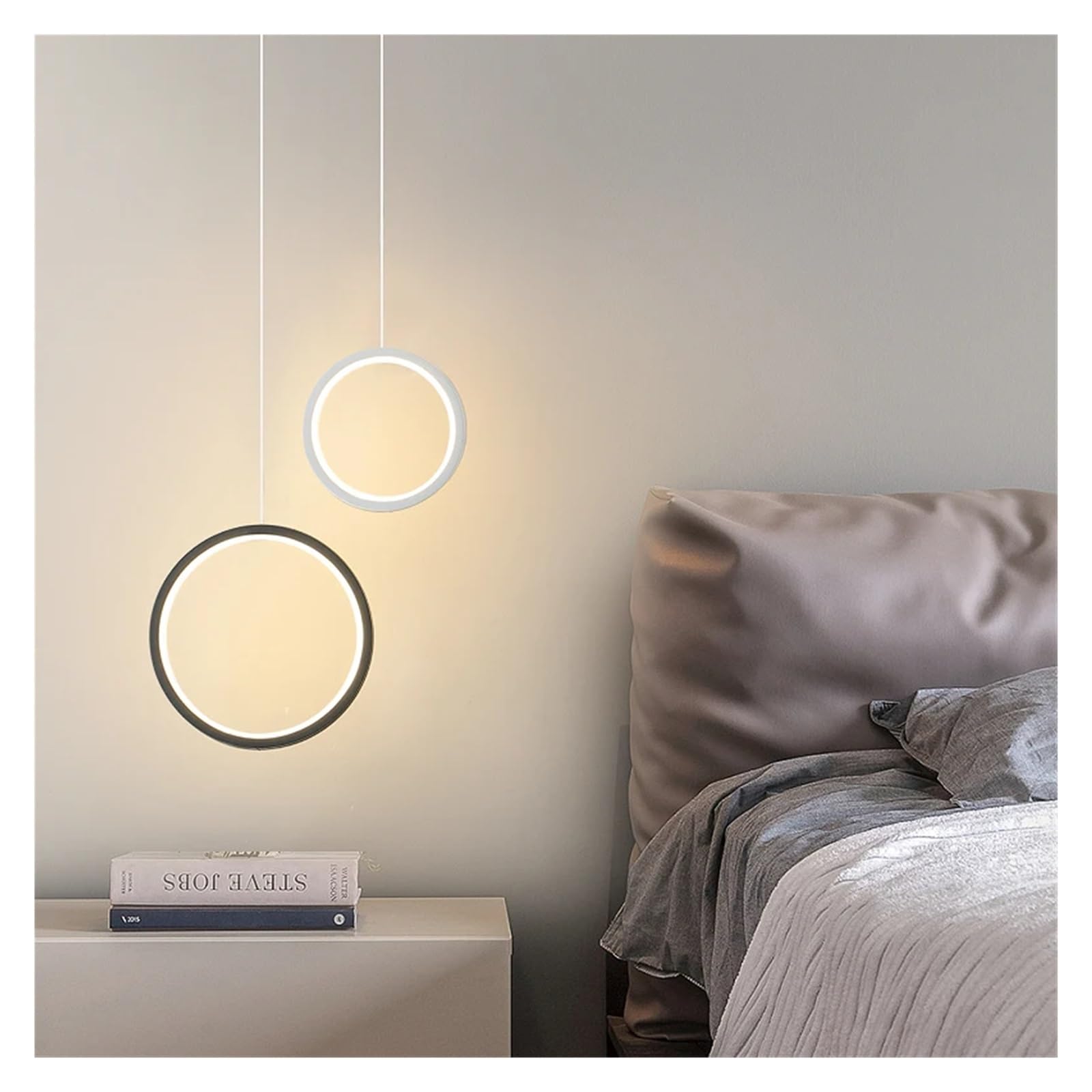 HKCQCQ - Modern Pendant Lights Compatible with Living Room Round Pendant Lamp Restaurant White/Black Bedside Round Chandelier,perfect match