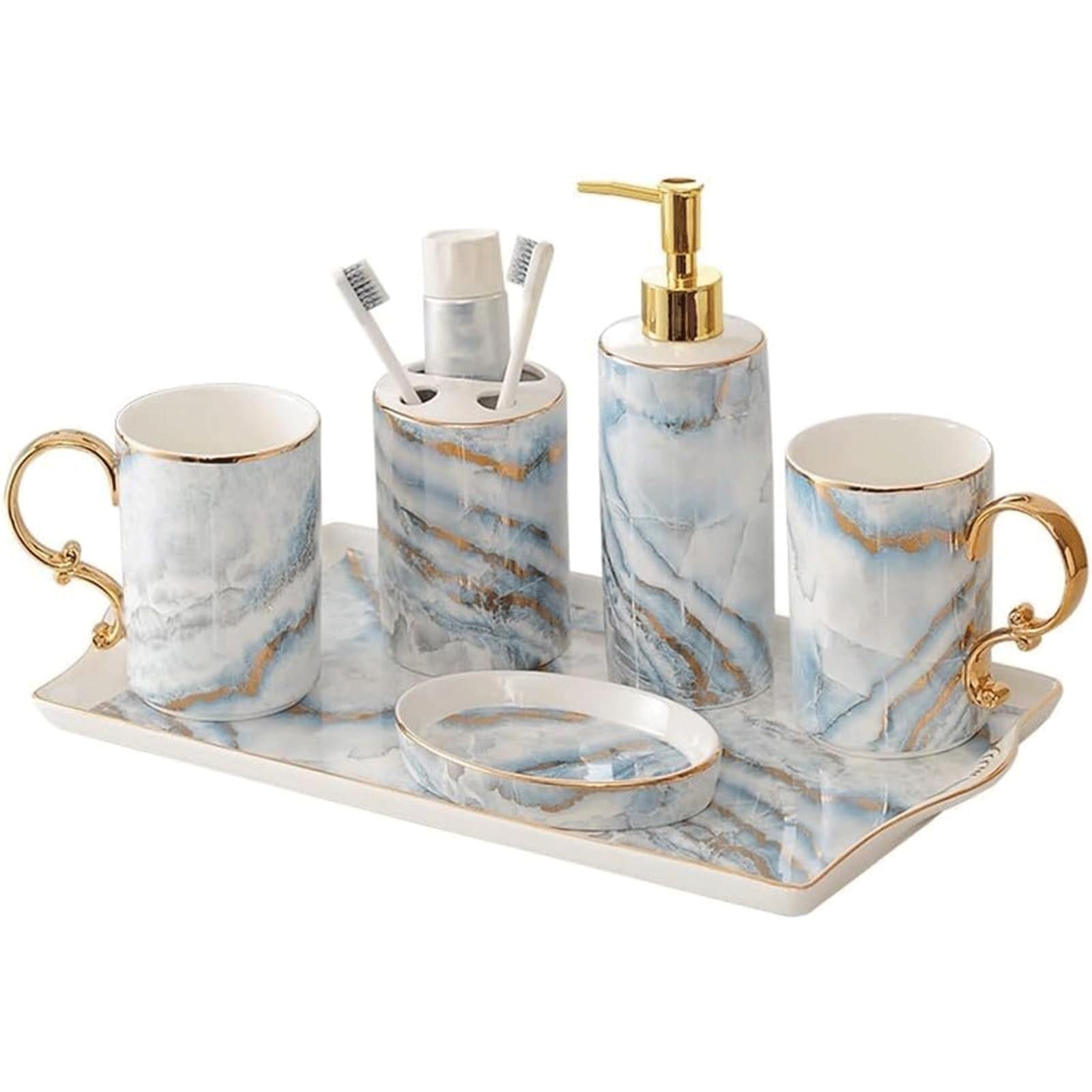 Zestaw akcesoriów łazienkowych 6 sztuk zestaw akcesoriów łazienkowych ceramiczny dozownik mydła szczotkowanie usta kubek uchwyt na szczoteczkę do zębów naczynie i taca antyczna dekoracja