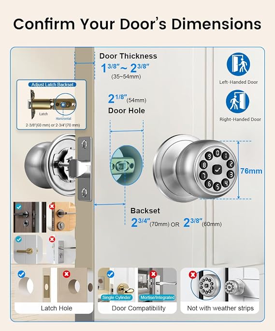Smart Door Knob with Keypad, Keyless Entry Door Lock with Code,Light Silver