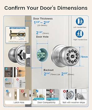 Smart Door Knob with Keypad, Keyless Entry Door Lock with Code,Light Silver