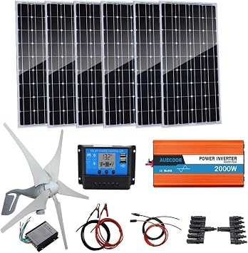 1000 Watts الرياح بالطاقة الشمسية نظام هجين كيت النظام 400 W الرياح التوربينات مولد + 6 قطع 100 W أحادية البلورية لوحة للطاقة الشمسية + 2000 W نقية منذ موجة العاكسPeak 4000 W+الملحقات