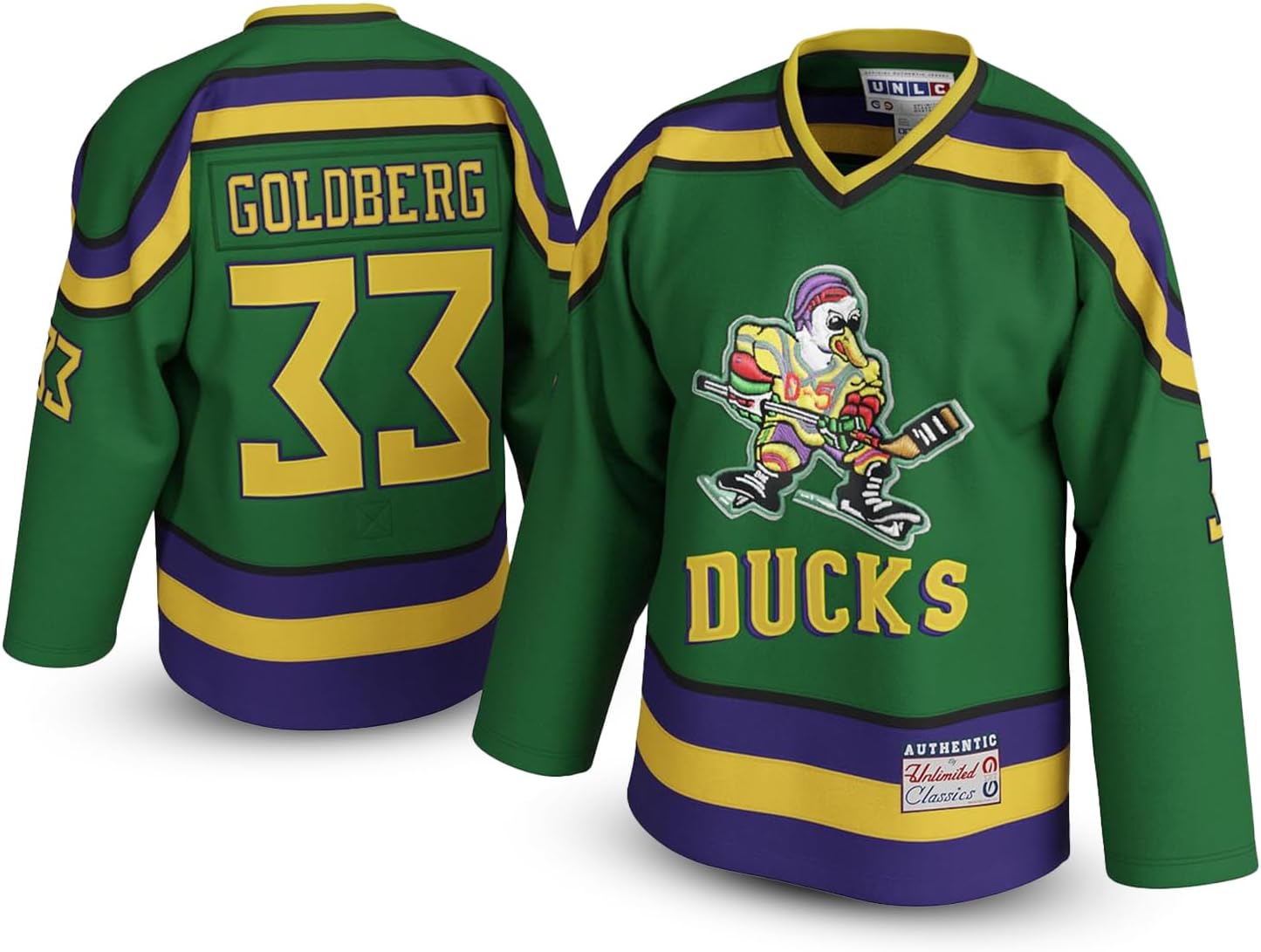 Greg Goldberg #33 Mighty Ducks Jersey – Green 90s Hockey Shirt with Stitched Letters, Adult Sizes S–5XL