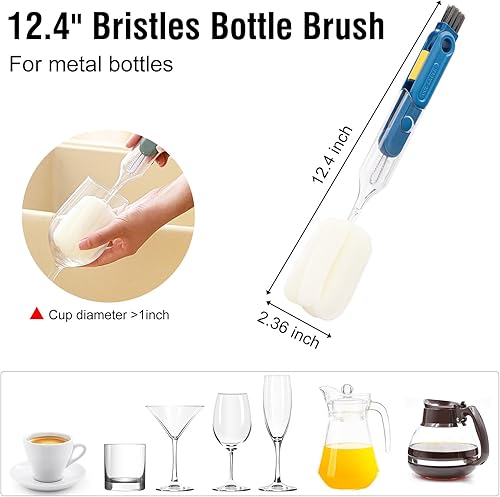 Miniatura 5 de Juego de cepillos de botella 5 en 1 para limpiar botellas multiusos, cepillo limpiador de huecos de botellas, cepillo de limpieza de tapas de tazas,