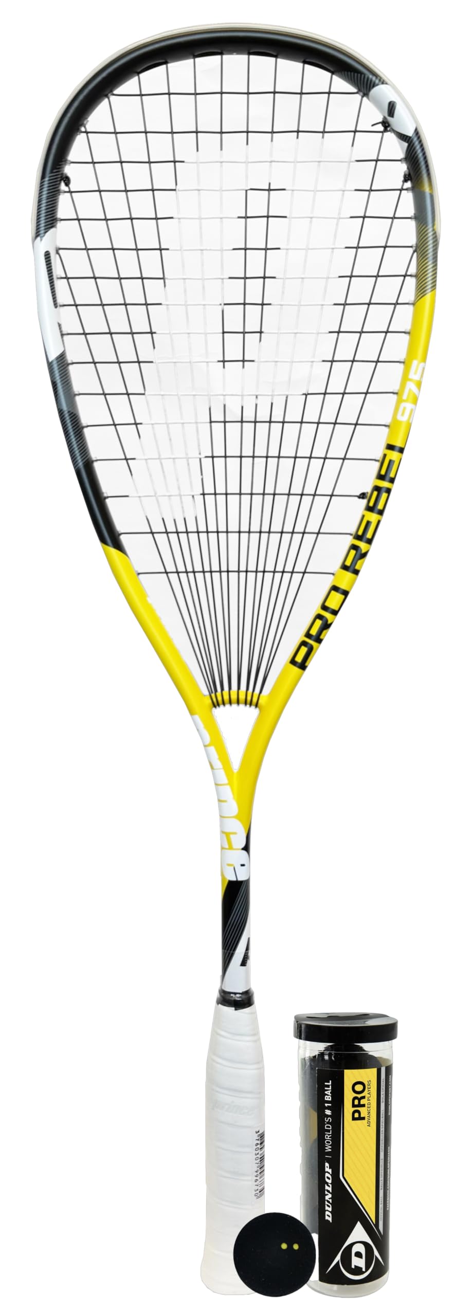 Prince Pro Rebel 975 O3 Squash Racket including Full Protective Cover & 3 Squash Balls (Pro Rebel 975 O3 + Pro Balls (Double Yellow Dot))