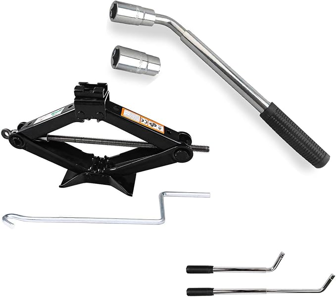 Extendable Lug Wrench With 17/19/21/23mm Sockets + 2 Ton Scissor Jack Kit - Emergency Car Tool Set