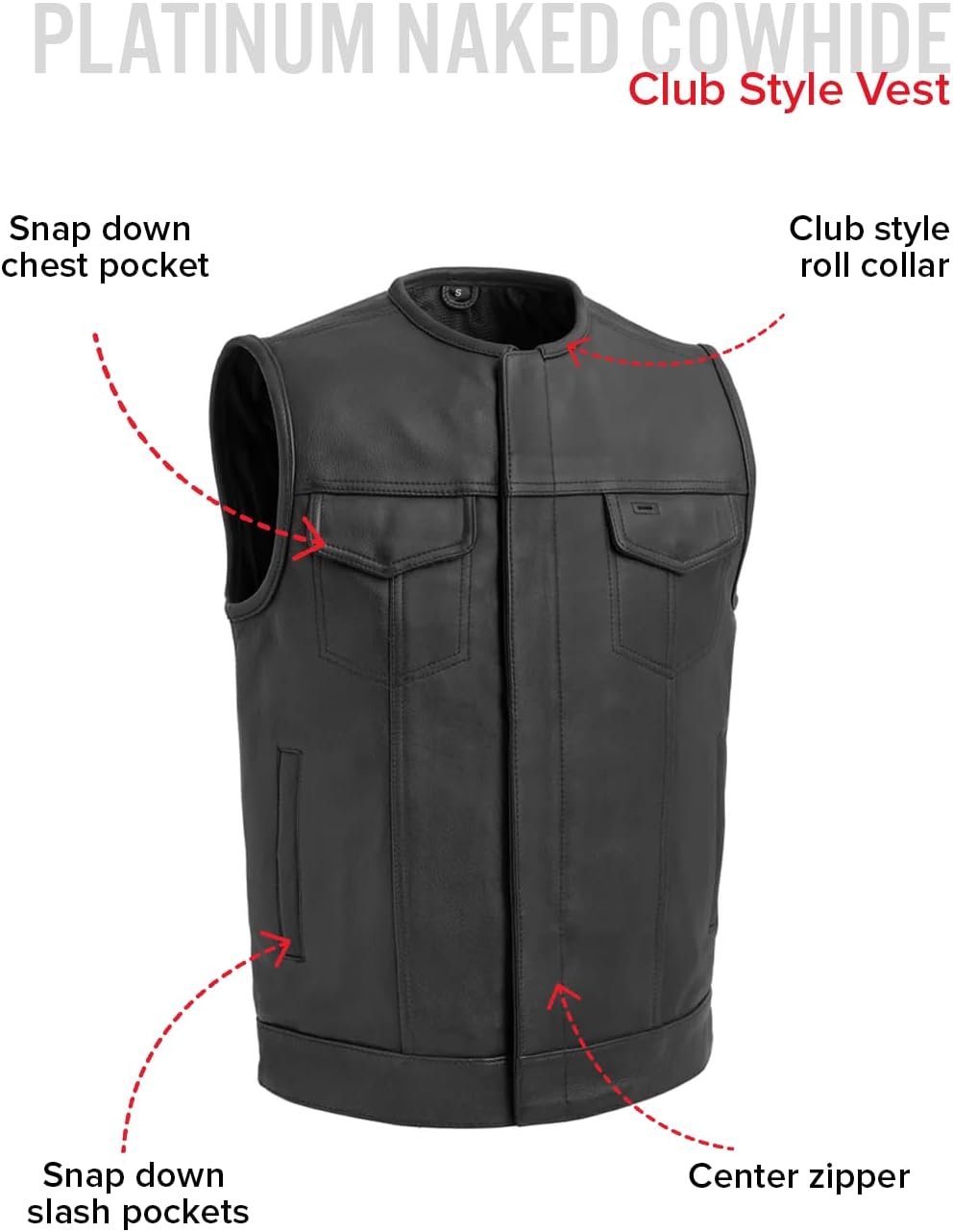 First Mfg Co - Highside - Men's Motorcycle Biker Riding Black Leather Vest