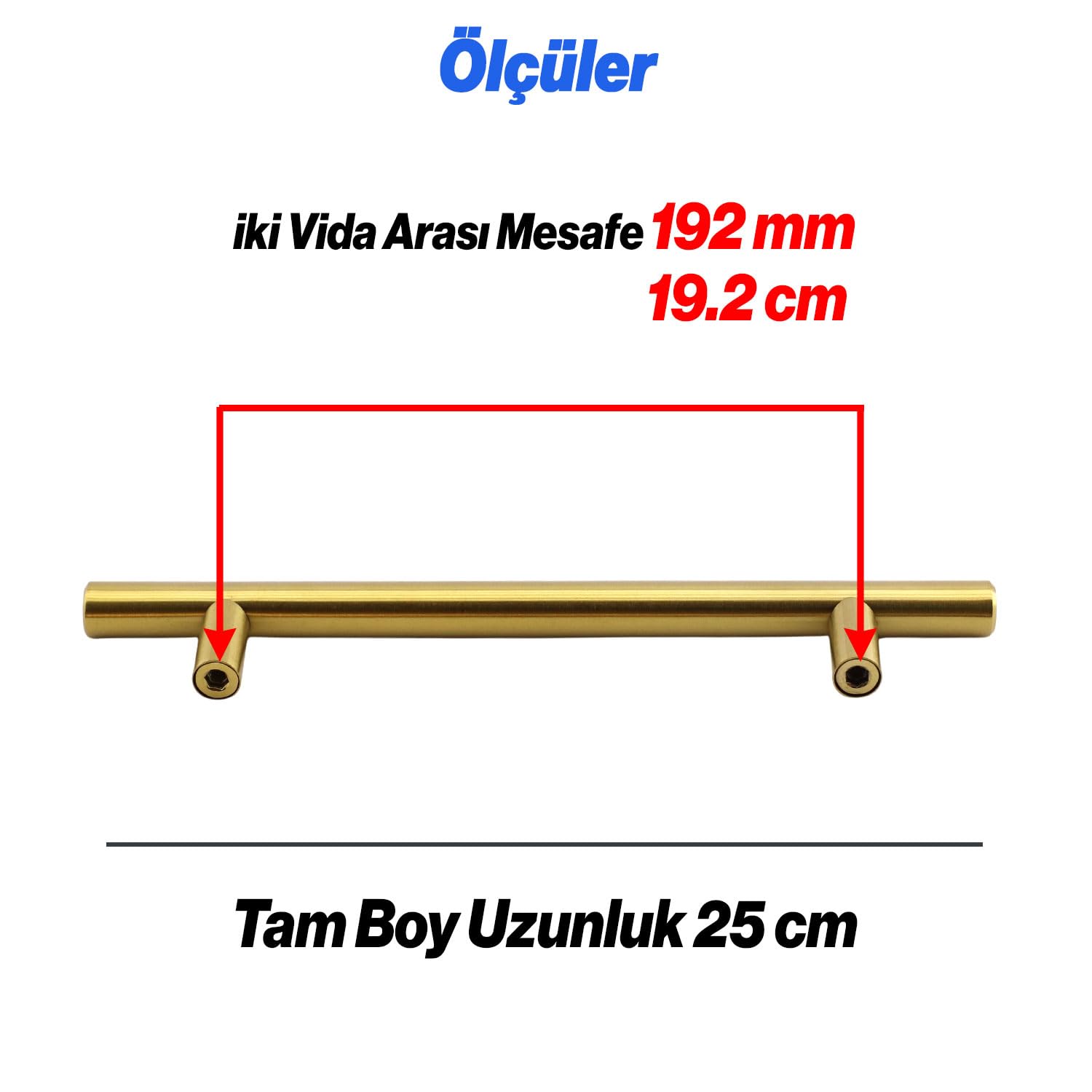 Alteta Gold 192 mm 19.2 cm Altın Metal Mobilya Kulp Mutfak Çekmece Dolap Dolabı Kapak Kulpları Kulbu