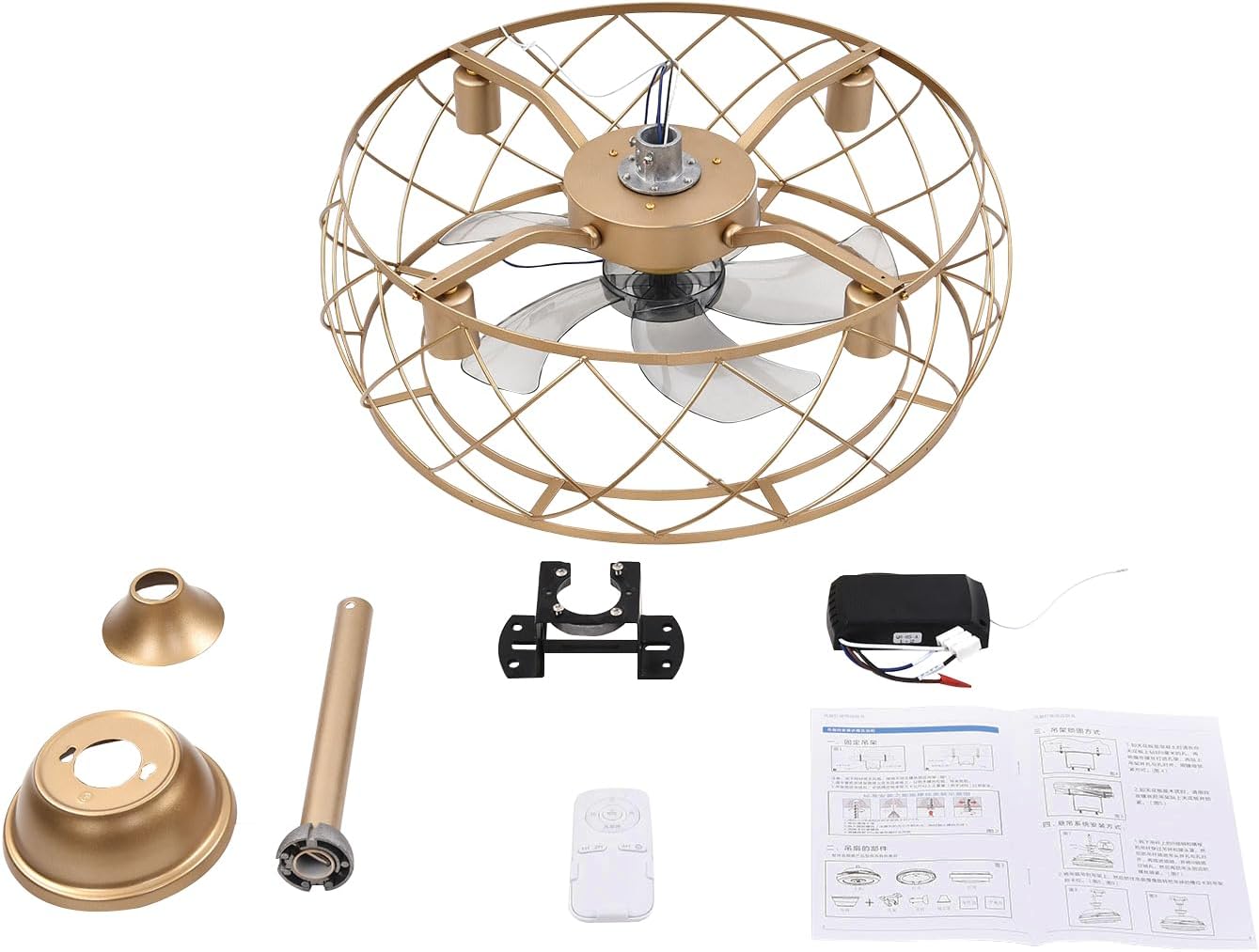 Smart LED Ceiling Fan with Remote, 20in Ceiling Fan Chandelier, Ceiling Fan with Remote Three Adjustable Light Colors (White, Warm&Yellow) for Bedroom, Living Room, Kitchen,Cafe, Gold