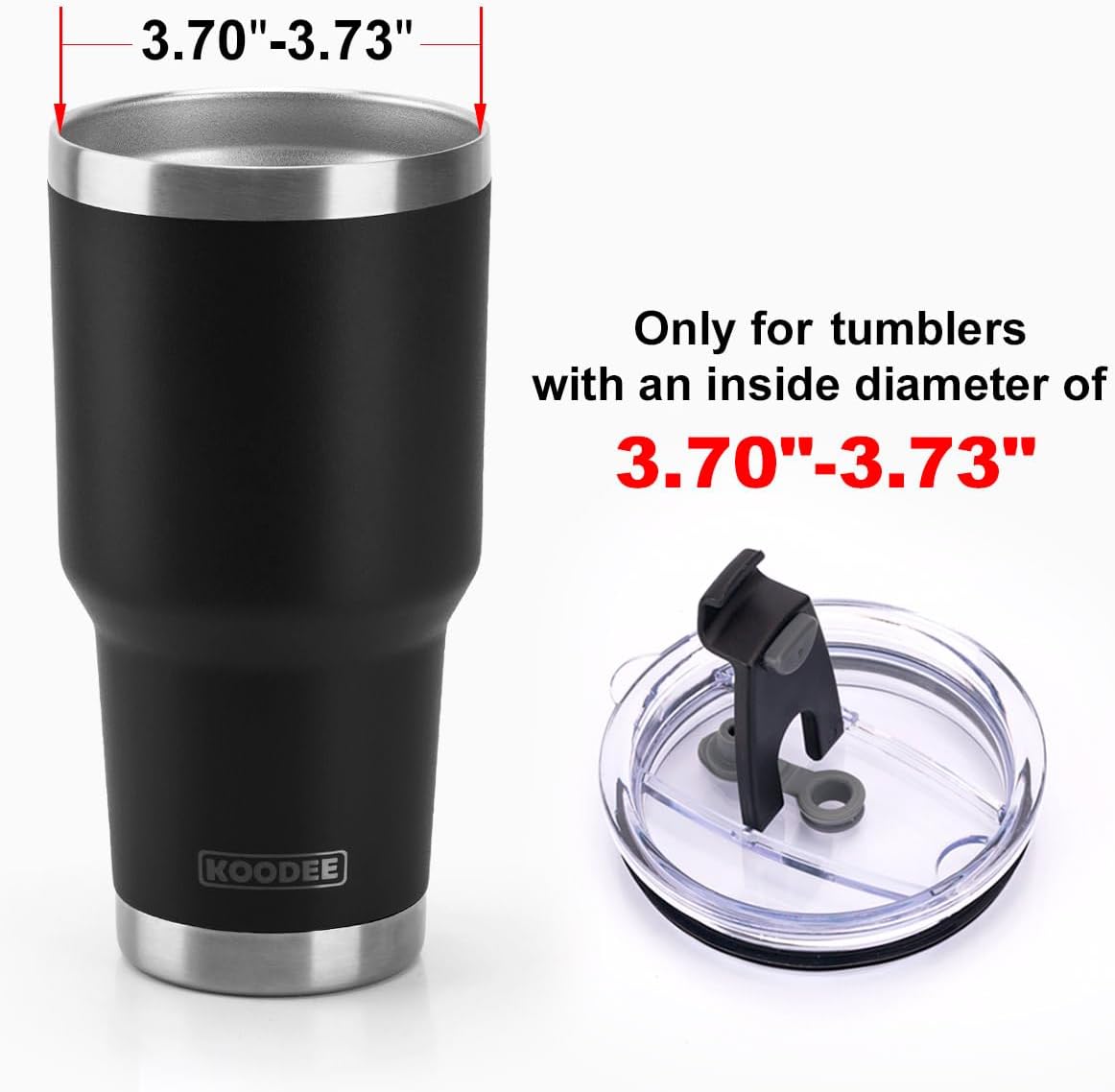 koodee 30 oz Tumbler Lids, Fits for 30Oz YETI Rambler, Ozark Trail and More, 2 Pack Spill-proof Lids,Covers for 30 Ounce Tumbler,Cup (Black)
