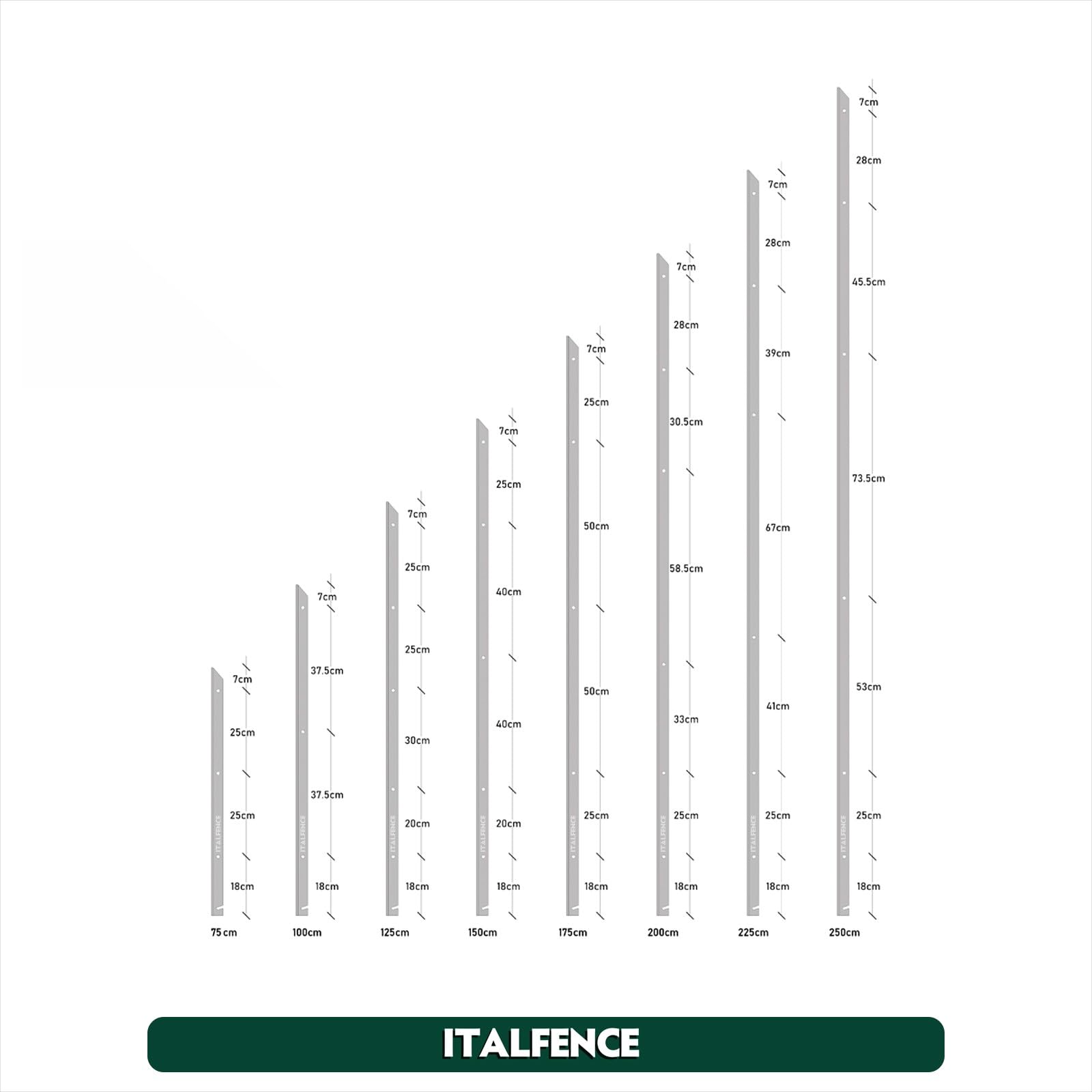 Set da 10 pali a T per recinzione in ferro zincato [H100cm, 30x30x3mm]