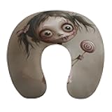 DuduYH Adorable Zombie Girl Holding A Lollipop Memory Foam Travel Pillow for Head Rest,Halloween Horror Spooky Face Washable U Shaped Neck Pillow for Airplane