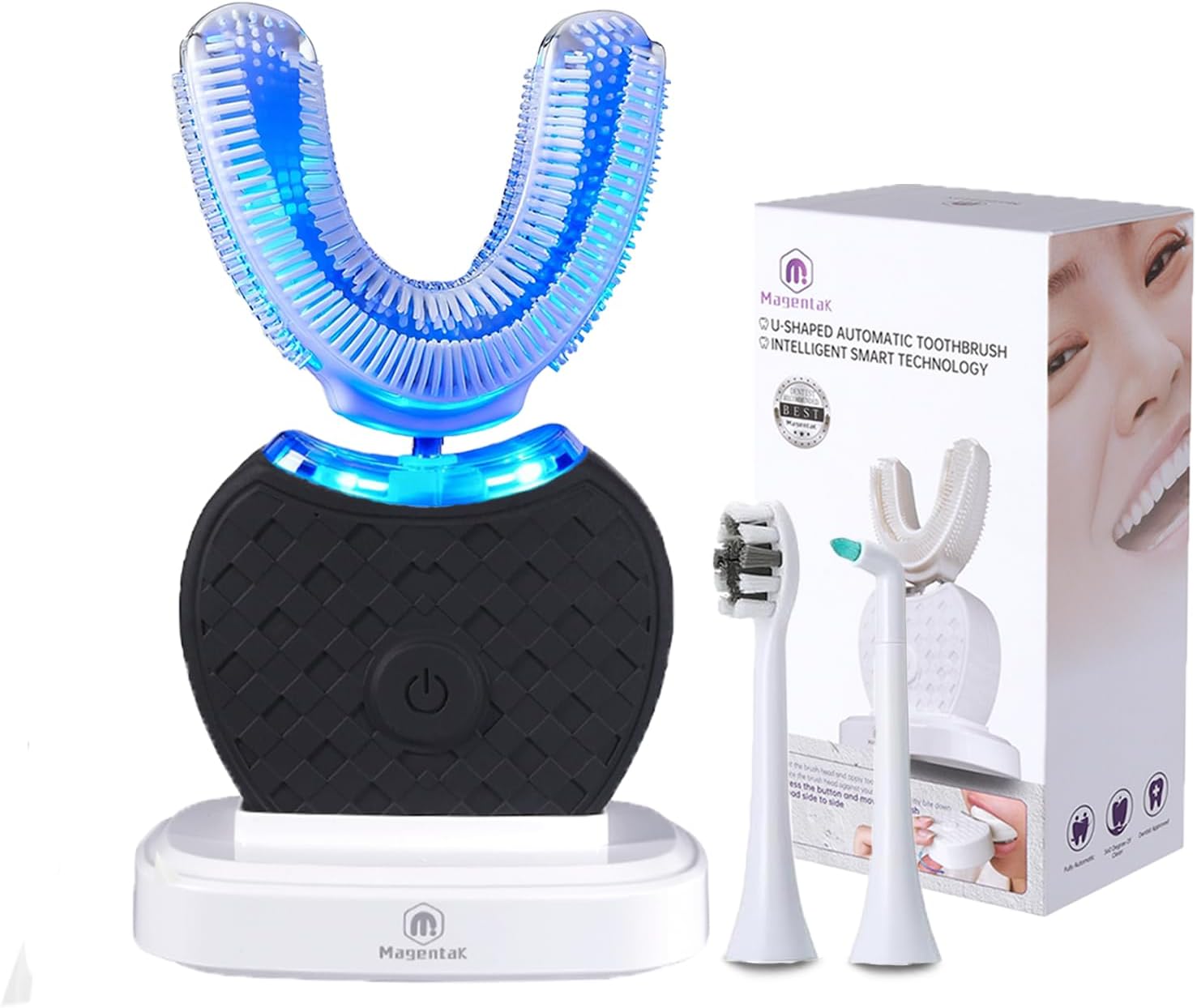 U-Shaped Ultrasonic Toothbrush with 2 Pcs Replacement Head for Teeth Whitening, Automatic Electric Toothbrush for Adults 360-degree Cleaning