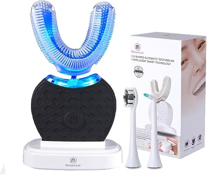 U-Shaped Ultrasonic Toothbrush, Black | Teeth Whitening, 360-degree Cleaning, Wireless Charging, IPX7 Waterproof, Travel or Home