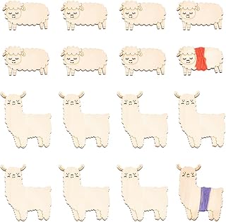 NBEADS 24 Pcs 2 Styles Wooden Animals Floss Bobbins, 2 Sizes Sheep and Alpaca Shaped Cross Stitch Bobbin Embroidery Thread Cards Winding Board for DIY Sewing Storage
