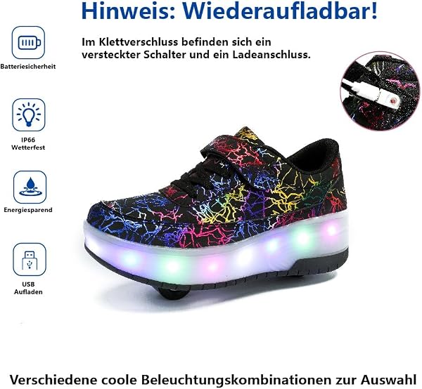 HUSKSWARE Pattini a rotelle, per Ragazzi e Ragazze, con 4 Ruote, Regolabili, con Ruote, Colore Nero, Bianco,Rosa 28-40 EU - 3