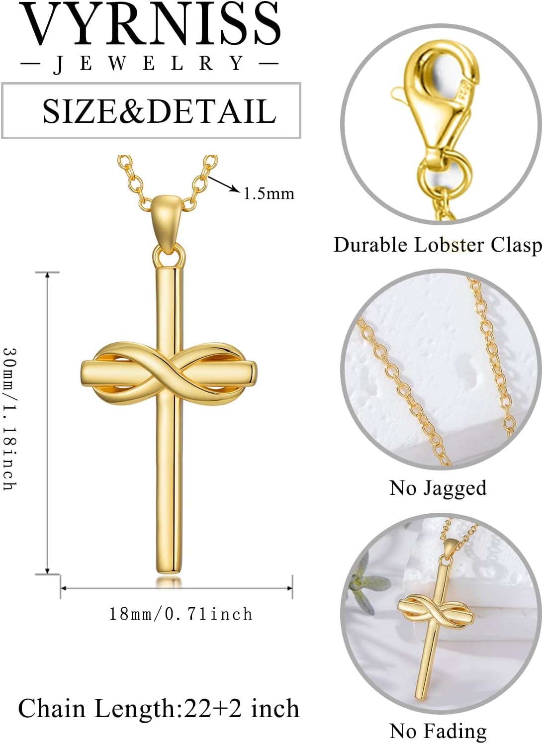 18K Gold Cross Pendant for Women Gold Cross Necklace 18K Gold Jewelry Religious Gift