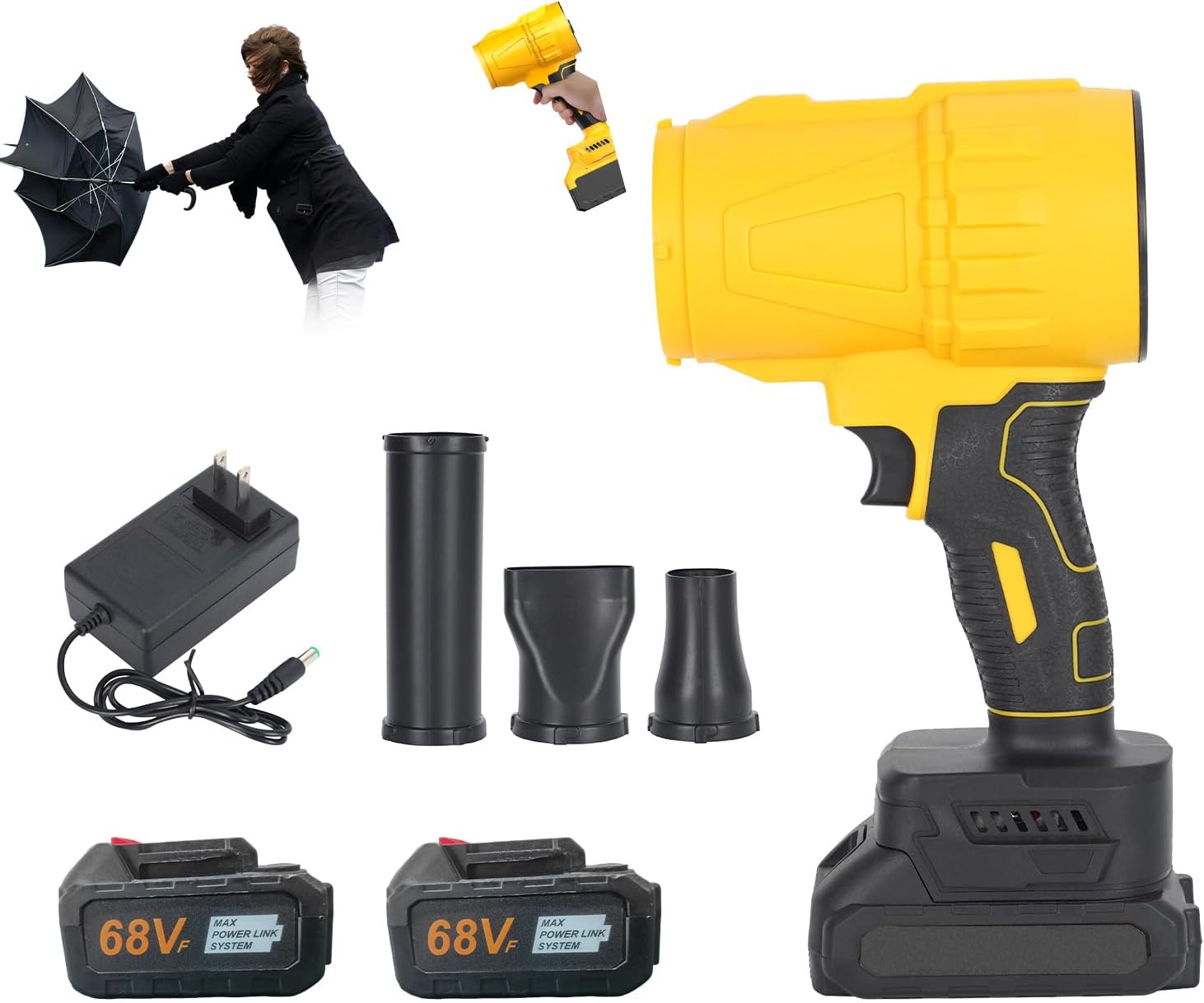 Leaf Blower Cordlesswith Battery and Charger, Lightweight Handheld Leaf Blower, Infinitely Variable Speed, Replacement Nozzle, Leaf Blowers for Patio Cleaning, Lawn Care, Leaves