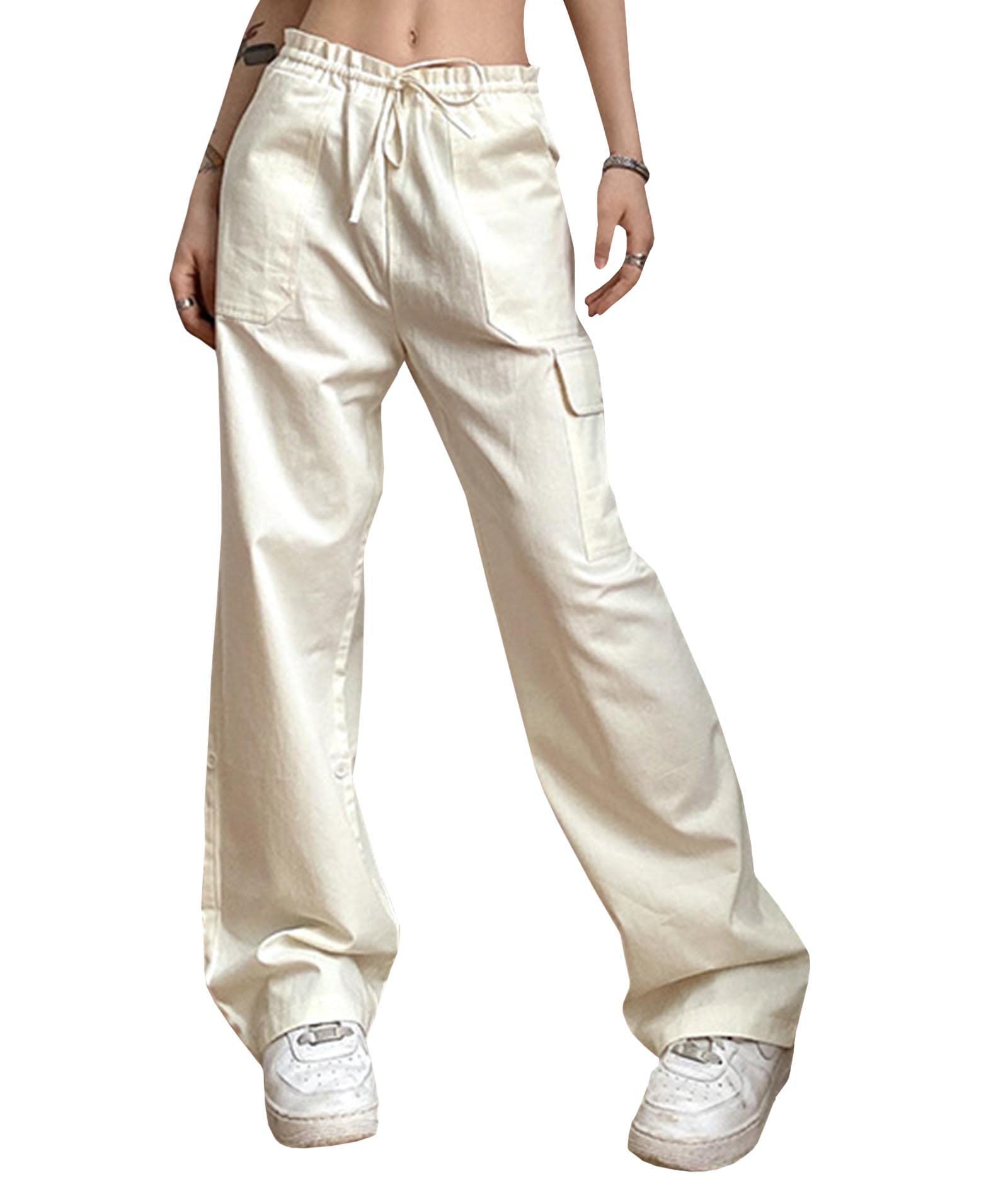 Womens High Rise Straight Wide Leg Baggy Long Pants Casual Elastic Waist Loose Relaxed Fit Y2K Trousers