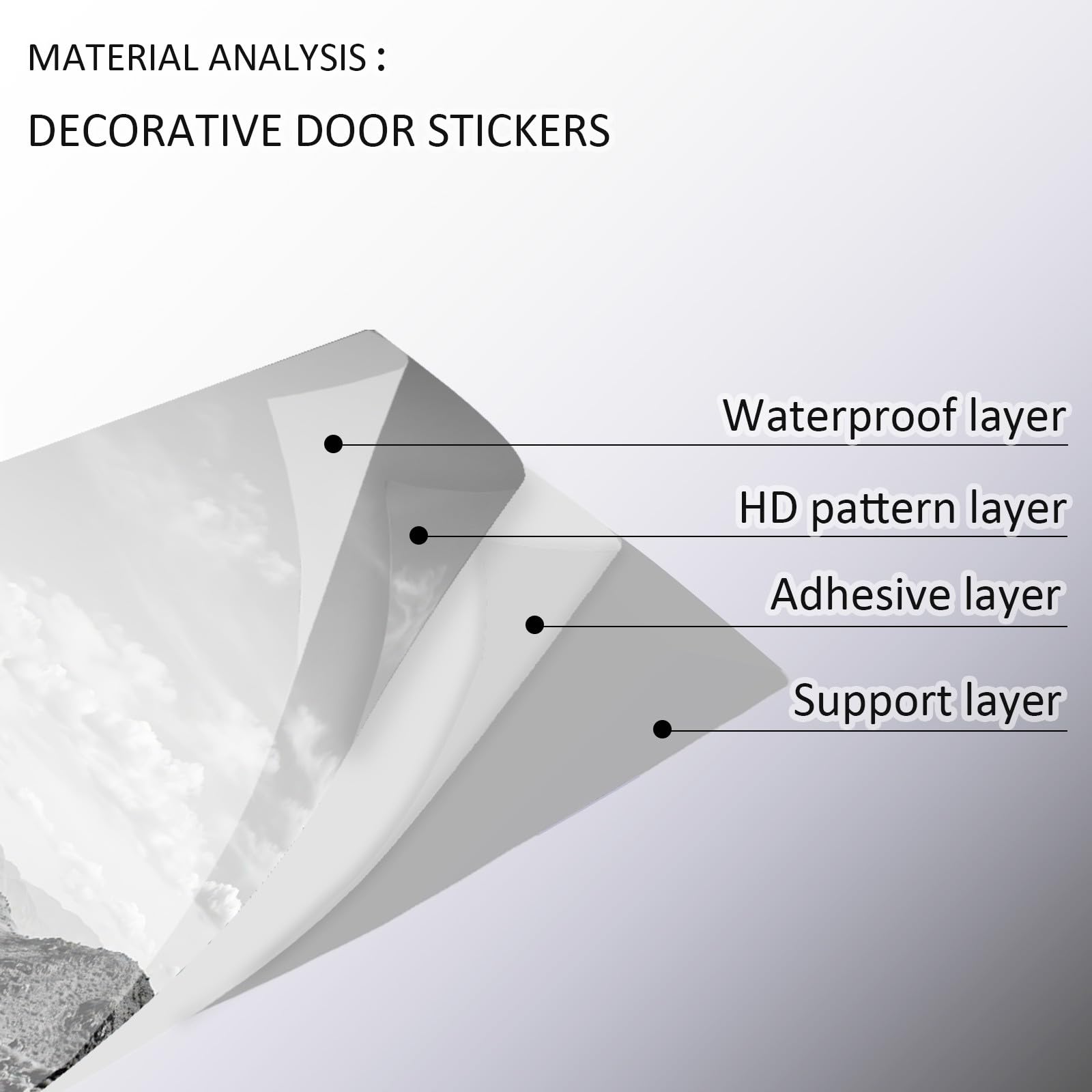 Naklejka na drzwi 3D - dekoracja z naturalnego krajobrazu 95 x 215 cm naklejki ścienne pcv, japońska pustynia góry roślina wiśnia tapeta na ścianę salon kuchnia sypialnia przedpokój, szara