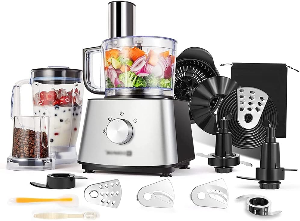 MNSSRN 9-In-1 Multifunction Food Processor, Accessories for Blender, Chopper, Fine/Coarse Grater, Slicer, Citrus Juicer, Dough Kneading, Emulsifying Tray, Dry Grinding