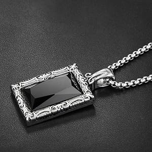 YWMAN Gothic Black Onyx Square Necklace, Rectangle Black