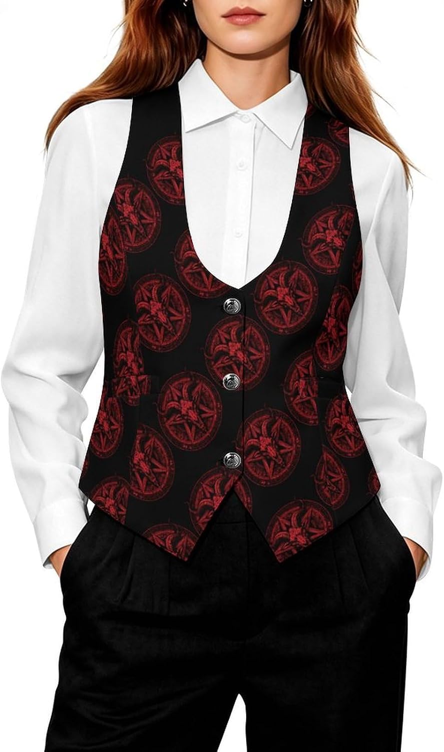 Pentagram Women's Suit Vest Top Button Blazer 5XL | V-Neck,Wasitcoat,with Pockets,Sleeveless Jackets,Business Dress,Slim Fit,for Work Office,Dressy Casual