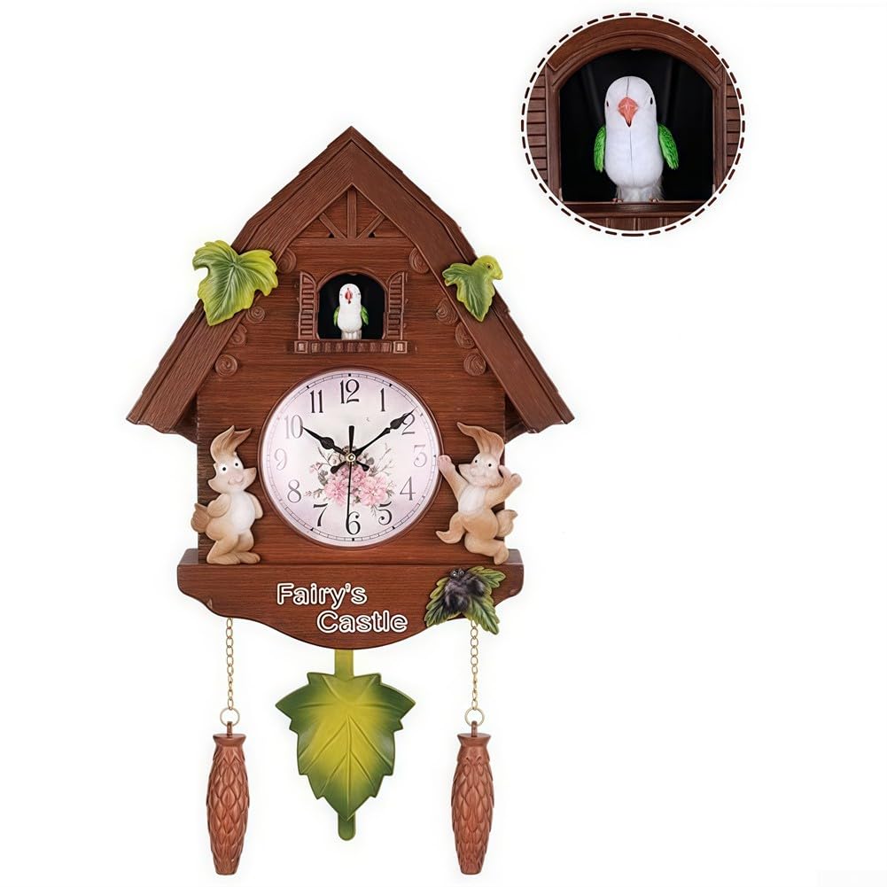 Zoegneer Orologio a cucù da parete con pendolo, orologio a cucù da parete, design a chalet in stile moderno, orologio decorativo da parete per soggiorno (marrone)