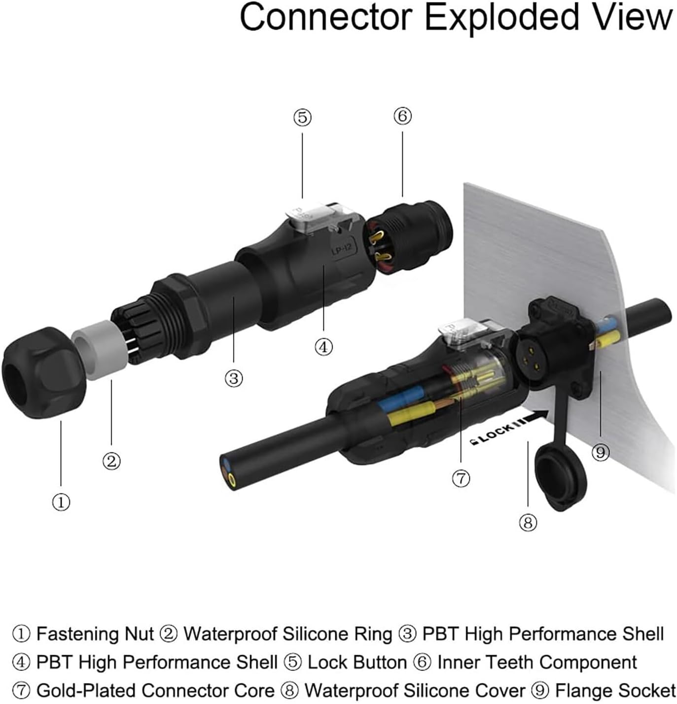 M12 2pin 3pin 4pin 5pin 6pin 7pin 8pin Waterproof Electrical Connector Male Plug Female Socket Jack IP68 Connectors Automation(6 pins Plug)
