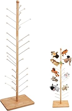 YeeBeny Puppet Stand, Wooden Puppet Display, Wooden Puppet Tree Store And Display Doll Holder, Adjustable Puppet Storage Rack With 30 Puppet Tiered Stand