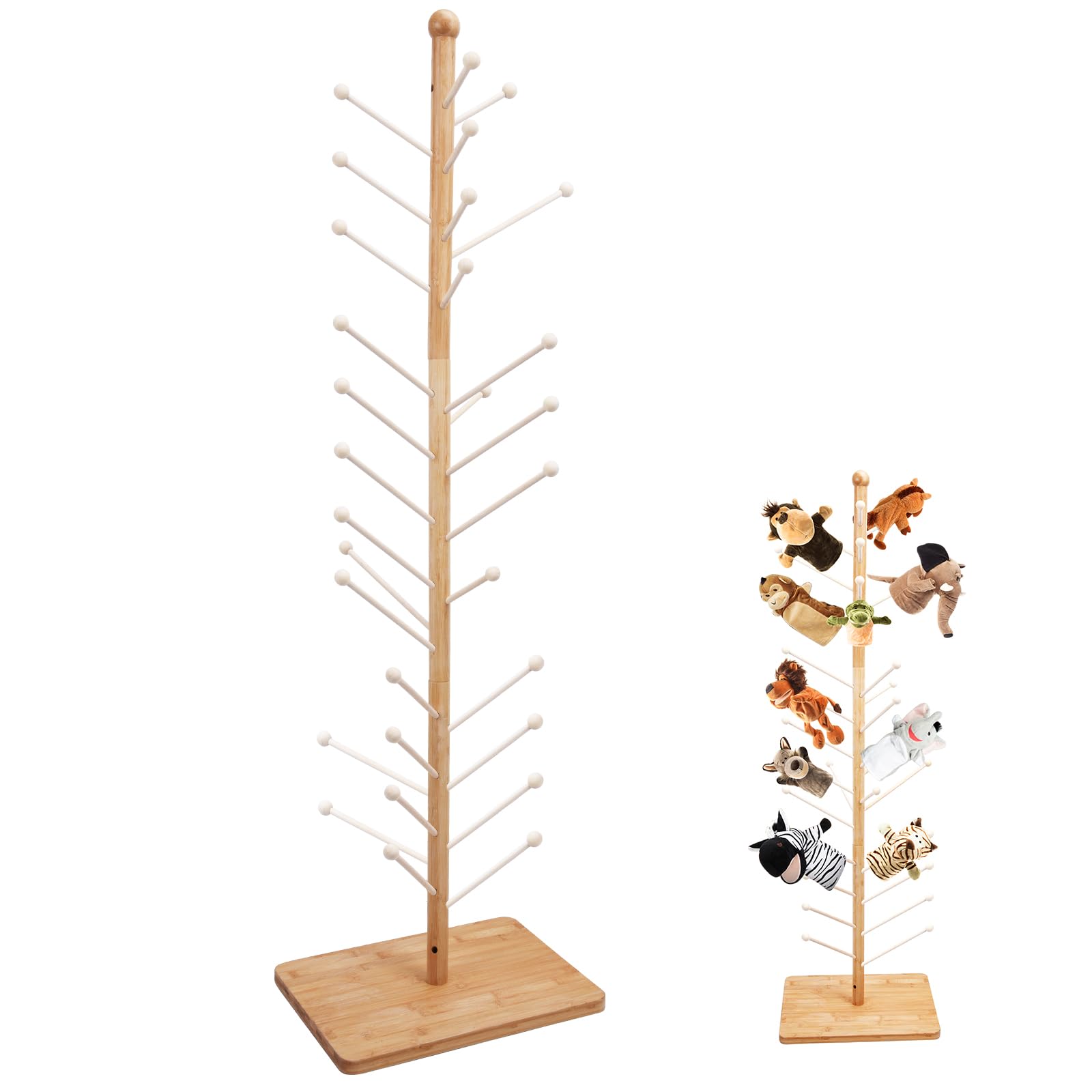 YeeBeny Puppet Stand, Wooden Puppet Display, Wooden Puppet Tree Store And Display Doll Holder, Adjustable Puppet Storage Rack With 30 Puppet Tiered