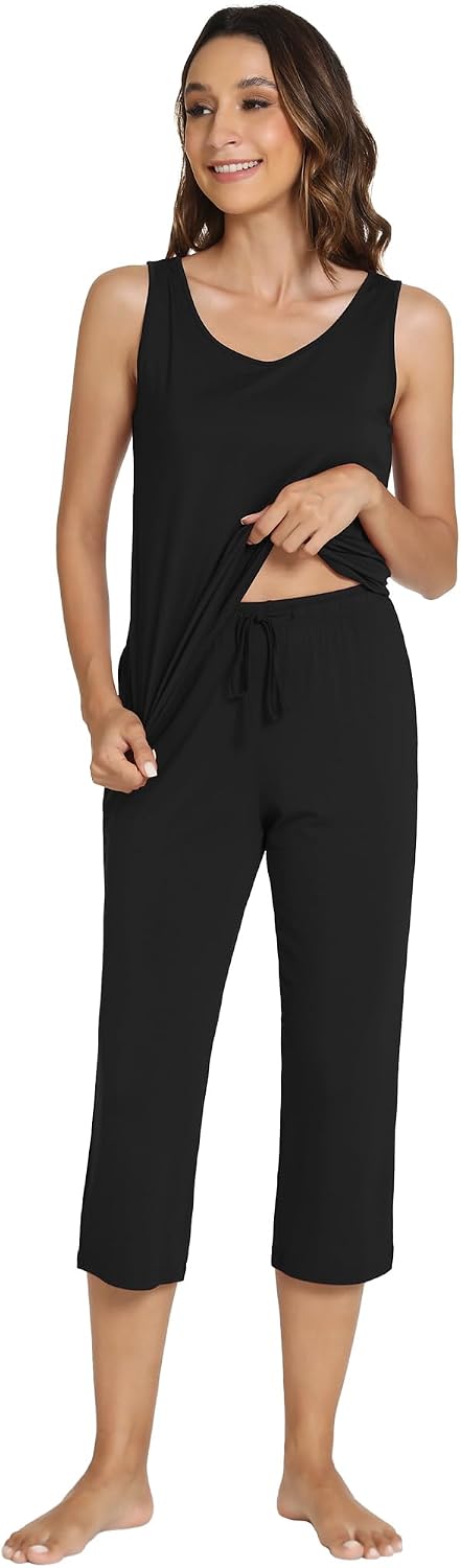 WiWi Pajamas for Women-Viscose Made from Bamboo Sleeveless Pjs Tank Top Capri Pants Pajama Set S-XXL image 3