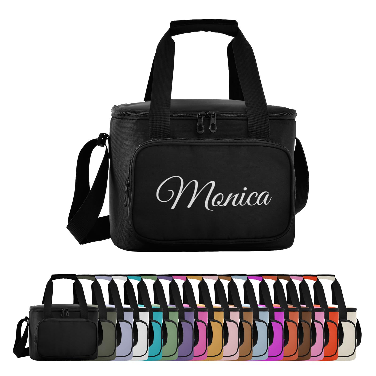 Black Custom Soft Cooler Bag with Zipper Personalized Insulated Portable Cooler for Travel Beach Camping Work Lunch Bag for Women Men