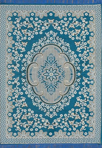 Image of Heavy Fabric Velvet Touch Bedroom, Hall, Living Room, Drowing Room, Yoga Hall Designer Velvet Rectangle Carpet |60 inch Inch X 84 inch Inch | 5 Feet X 7 Feet I 150 Cm X 210 Cm (Sky Blue)
