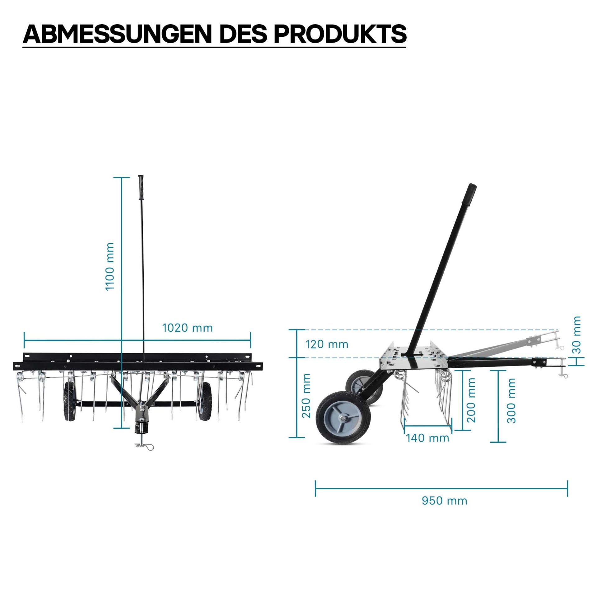 Vertikutierer für Aufsitzmäher 100 cm, Rasenlüfter für Rasentraktor & ATV, Anhänger Vertikutierer, Moosentferner Rasen, Verstellbare Arbeitshöhe, Garten Rasenpflege Gerät Robust Langlebig