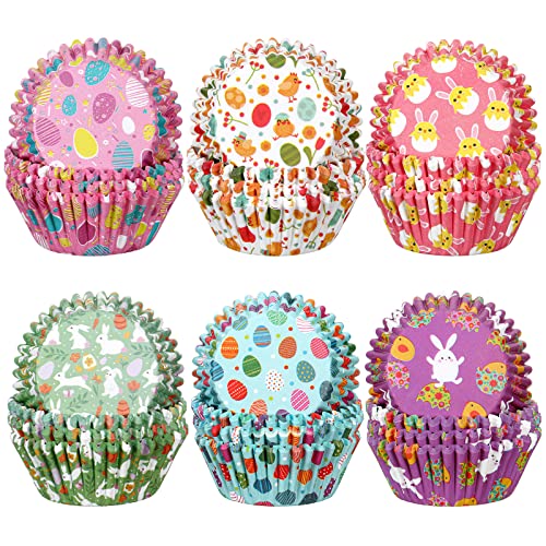 600 Count Easter Cupcake Liners Easter Cupcake Wrappers Easter Egg Chick Rabbit Bunny Baking Cups Colorful Paper Muffin Liners Pastel Muffin Case Trays For Easter Party Supplies #TOP3