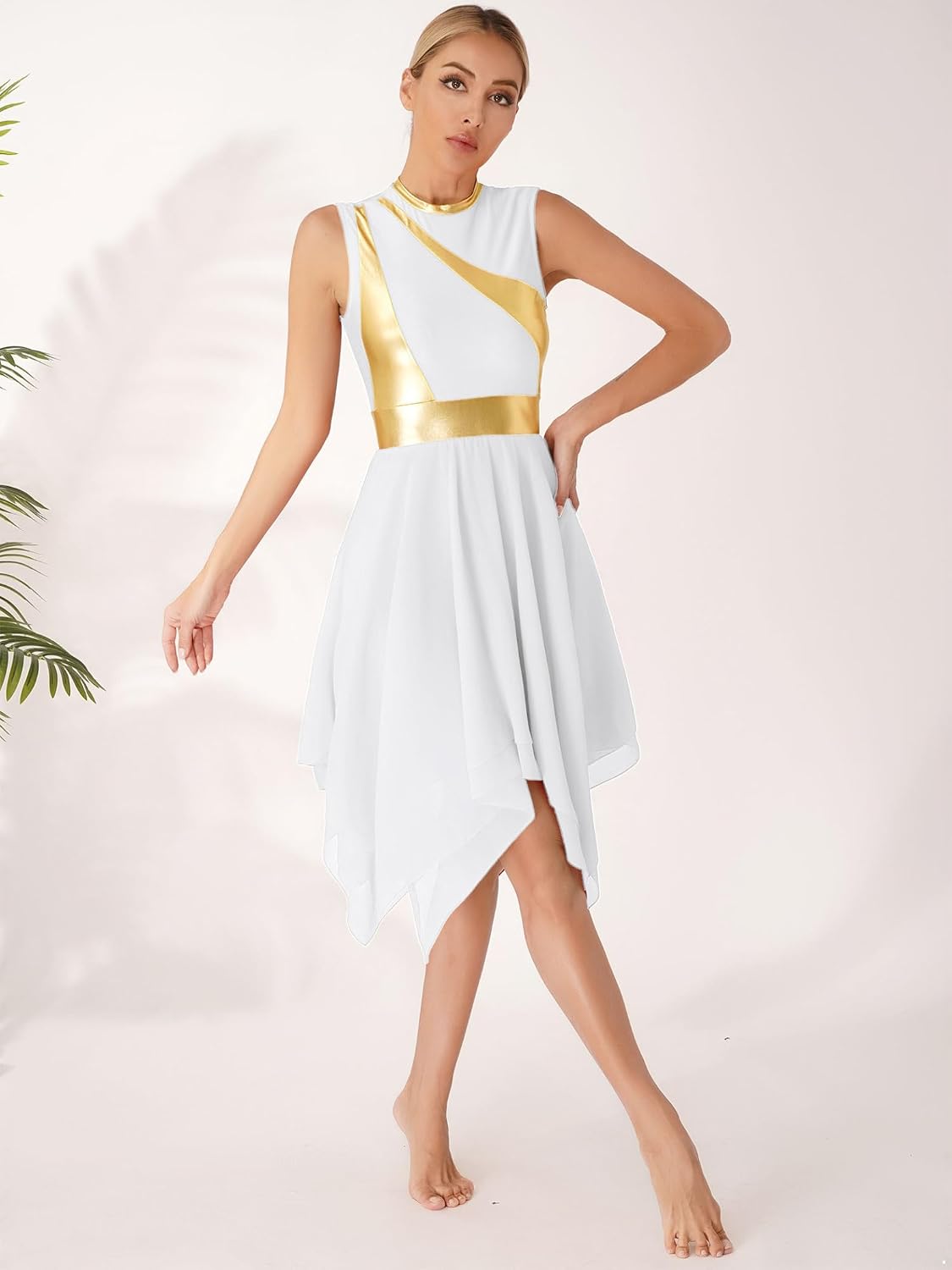 Womens Worship Praise Dance Pullover Vest Sleeveless Tunic Irregular Hem Liturgical Lyrical Dance Dress