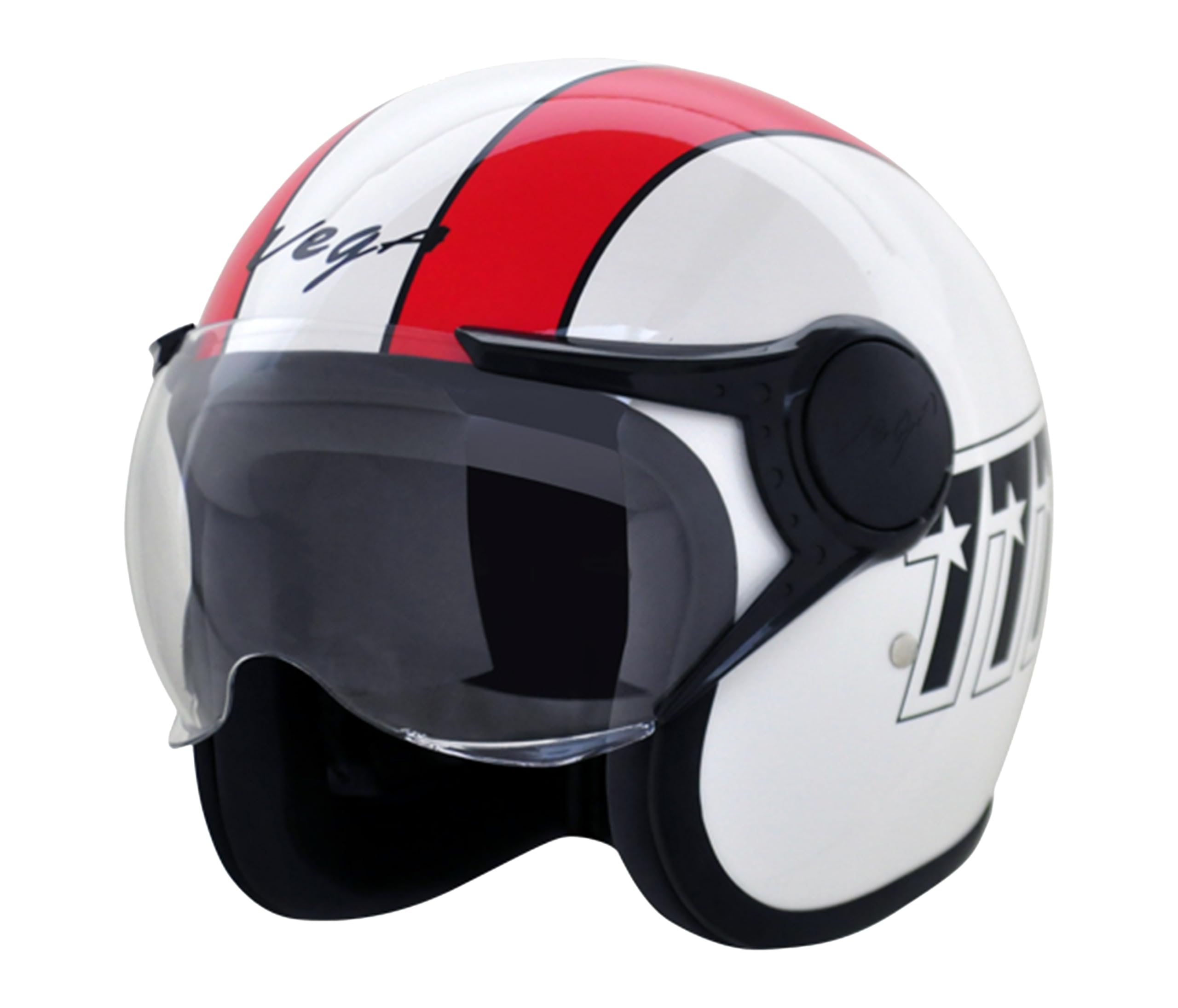 Vega Jet ISI DOT Certified Gloss Finish Open Face Helmet for Men and Women with Clear Visor(White Red, Size:L)
