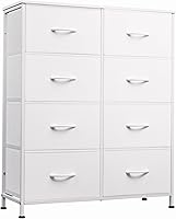WLIVE 8-Drawer Fabric Dresser for Bedroom - Tall White Storage Tower, Chest of Drawers with Anti-Tip & Adjustable Feet