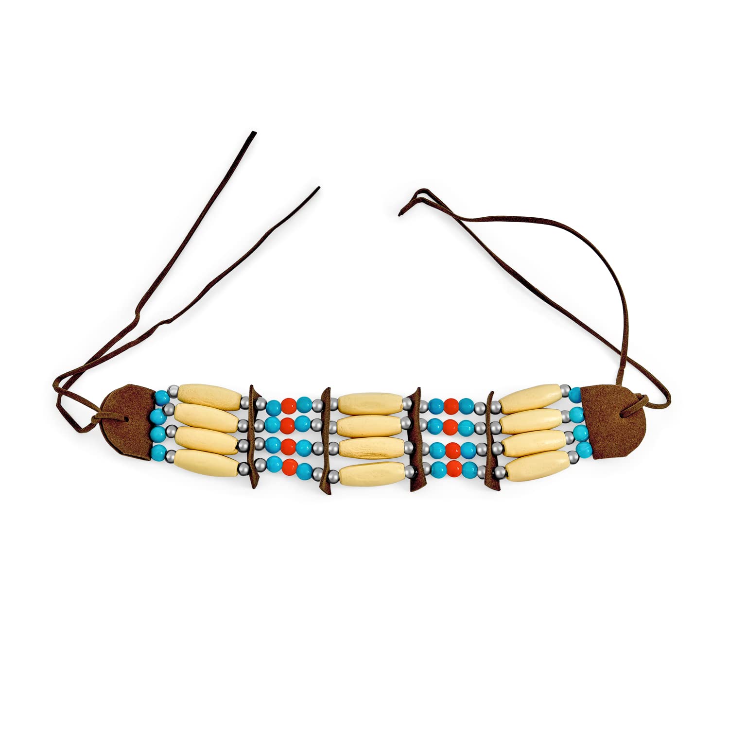 Bling Jewelry Boho South Western American Indian Style Handmade 3 Row Line Bead Natural Wood Hair Pipe Black Brown Leather Tribal Wide Choker