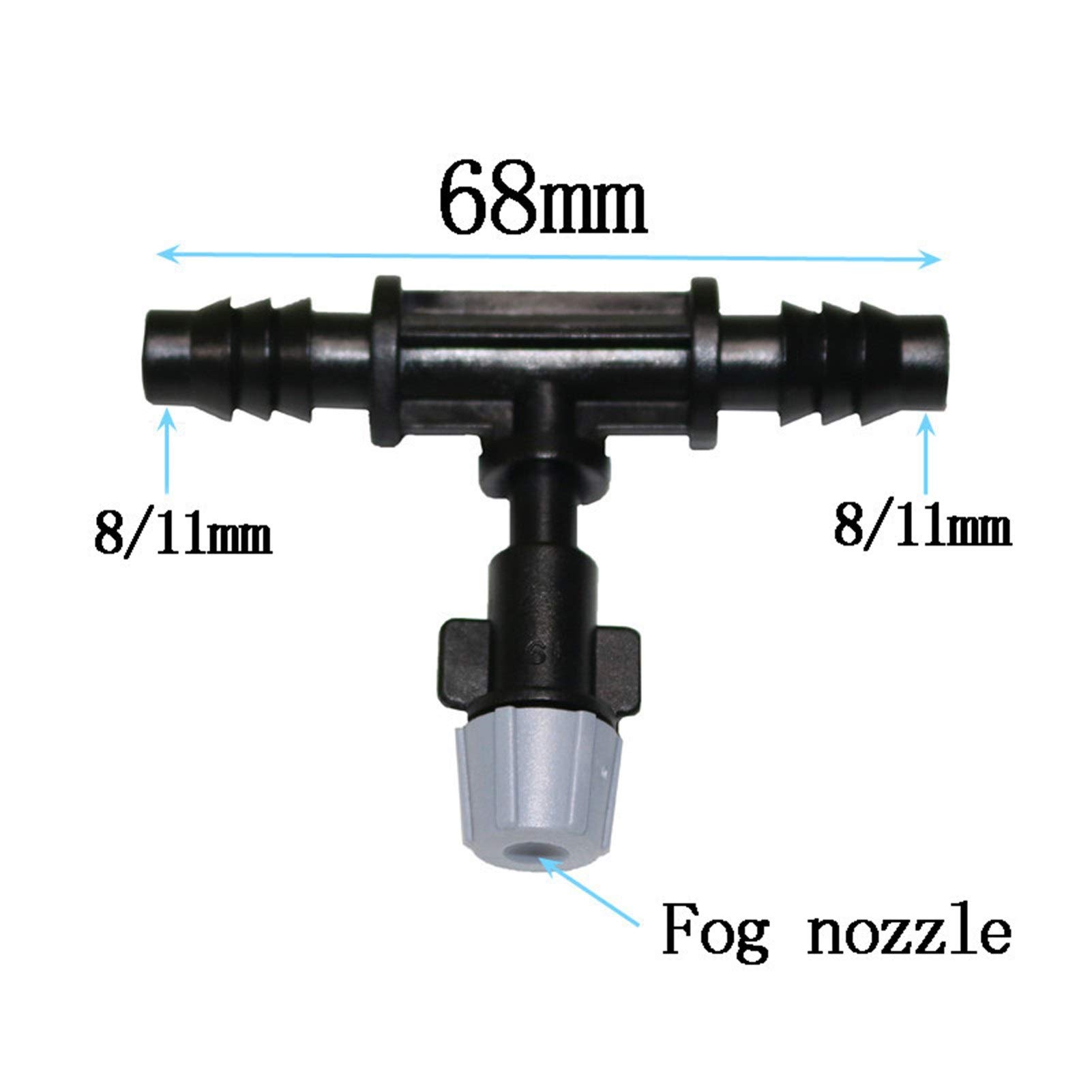 Xiaochen Annaffiatura del Giardino irrigazione del Prato in 3/8" Grey atomizzazione ugello + Tre Vie Serra Comune agricolo Giardino di irrigazione del Prato Spray Testina di erogazione 100 Pezzo