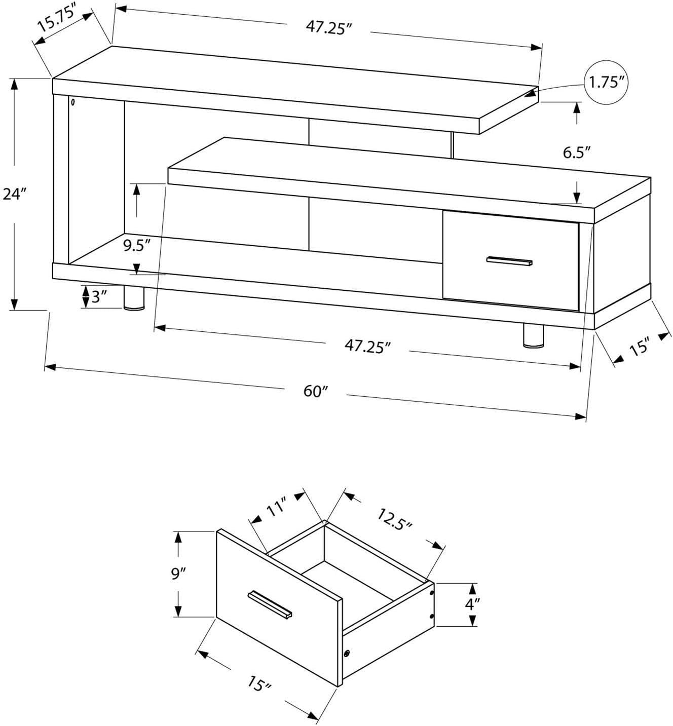 Contemporary 60'' White TV Stand with Cabinet and Drawer