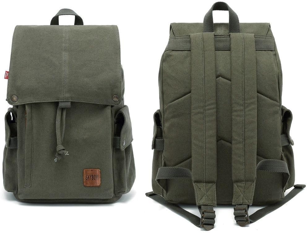 Canvas Vintage Backpack Casual Outdoor Daypack Rucksack for Men Women 15.6inch Laptop Hiking Travel Backpacks (ARMY GREEN) - Image 2