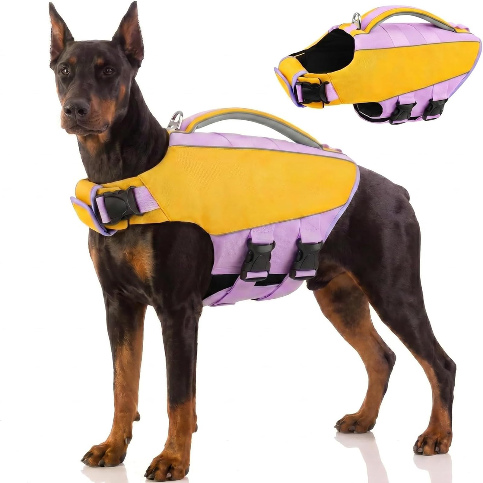 AOFITEE Gilet de sauvetage pour chiens de grande taille - Ripstop - XXL - Sûr - Haute flottabilité - Avec poignée de sauvetage et réfléchissant - Golden Retriever - Violet - 2XL