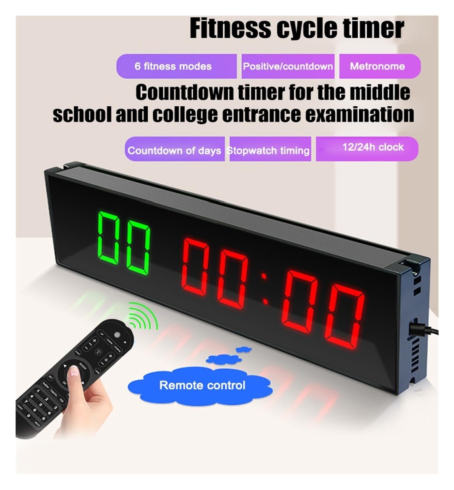Reloj de Cuenta atrás con temporizador Digital LED for gimnasio con gancho adhesivo de Control remoto inalámbrico for entrenamiento Múltiples modos
