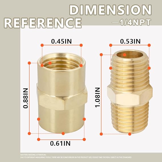 BWINTECH 4PCS Brass Pipe Fitting, Brass Hex Nipple Hex Coupler, Male Thread Pipe 1/4 x 1/4 NPT, Female Thread Pipe 1/4Inch x 1/4Inch NPT