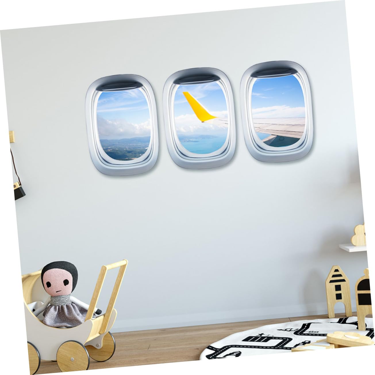 TOYANDONA 3stücke Fenster Wandaufkleber Für Kinderzimmer Selbstklebende Abnehmbare Landschaft Mit Flugzeug Dekoration Für Kindergarten Spielzimmer Und Wohnräume